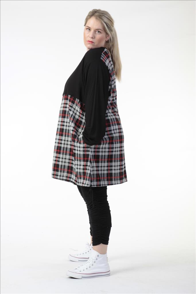 Winter Kleid in gerader Form aus er Qualität, Grau-Rot Lagenlook Oversize Mode B2B Großhandel