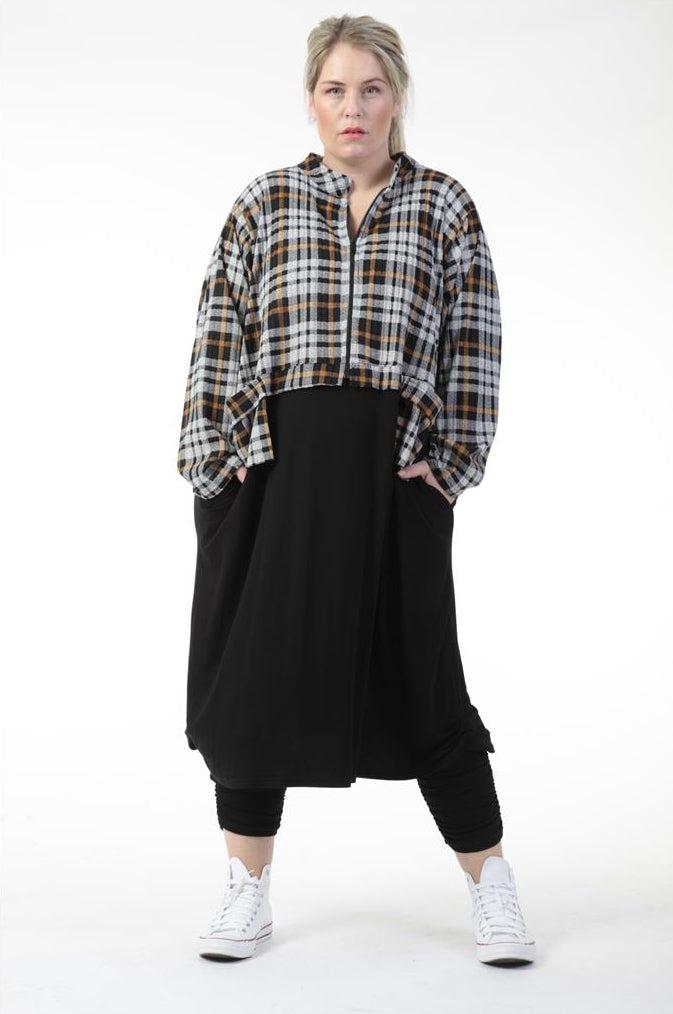 Winter Kleid in gerader Form aus er Qualität, Grau-Senf Lagenlook Oversize Mode B2B Großhandel