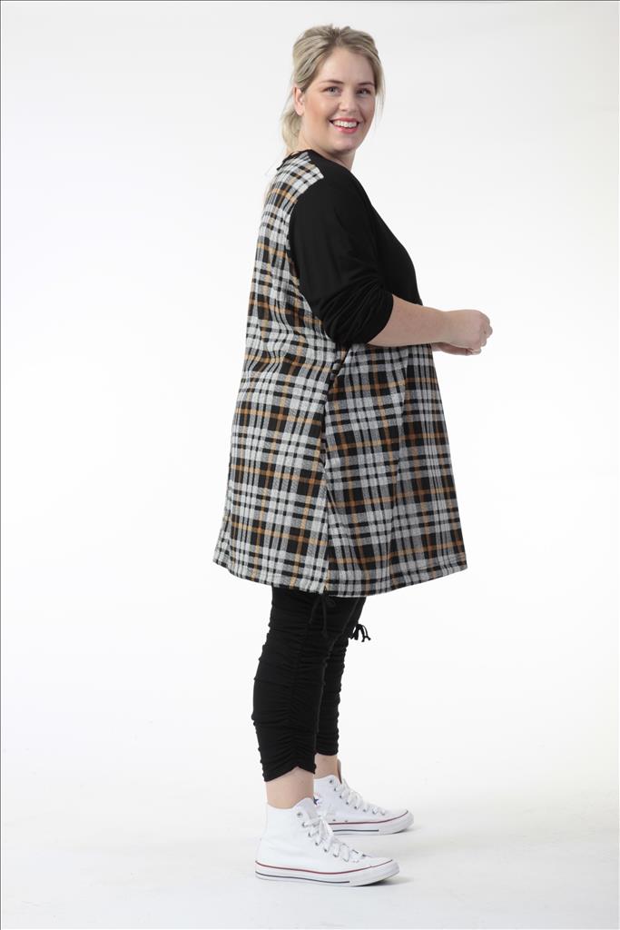 Winter Kleid in gerader Form aus er Qualität, Grau-Senf Lagenlook Oversize Mode B2B Großhandel