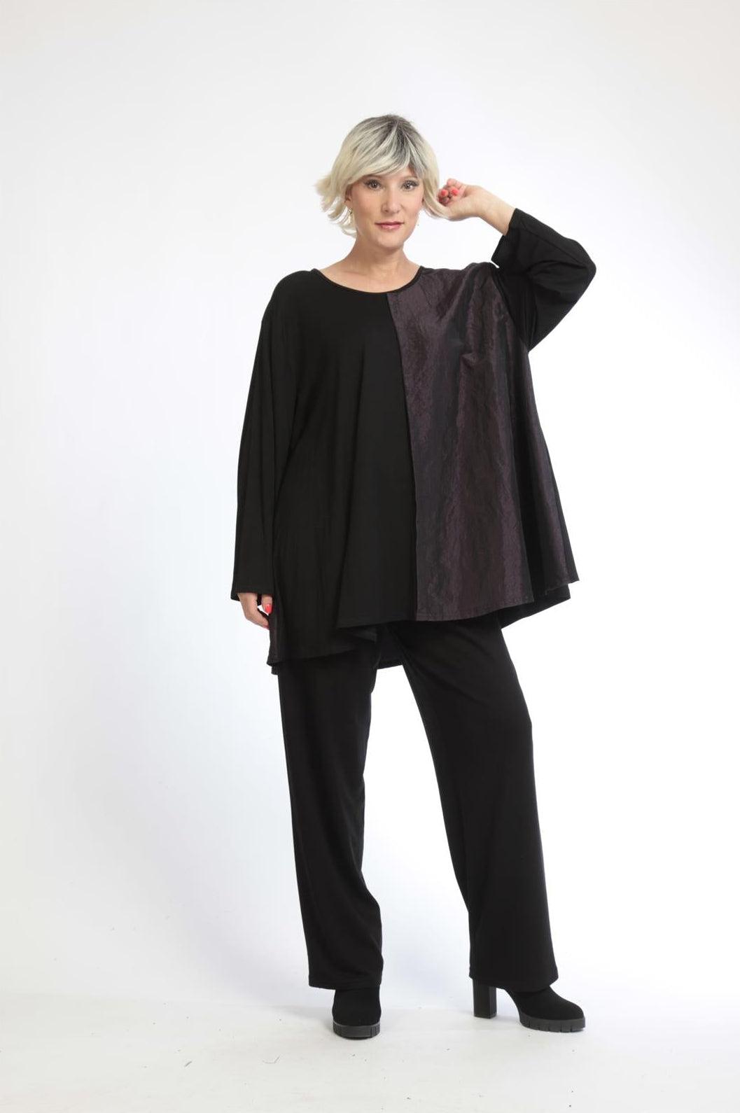 Winter Shirt in Glocken Form aus er Taft Qualität, Schwarz-Violett Lagenlook Oversize Mode B2B Großhandel