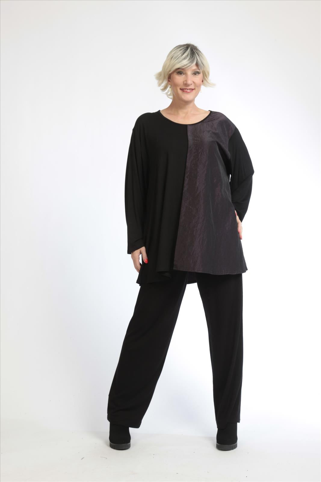 Winter Shirt in Glocken Form aus er Taft Qualität, Schwarz-Violett Lagenlook Oversize Mode B2B Großhandel
